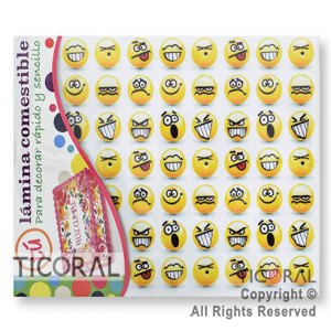 LAMINA COMESTIBLE EMOTICONES P/TORTAS 27CM x 21CM x 1